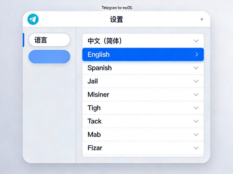 Telegram for macOS设置界面语言选项截图，显示选择中文的菜单