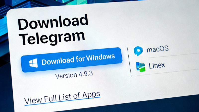 Telegram官方网站下载页面截图，突出显示Windows版下载按钮的位置和样式