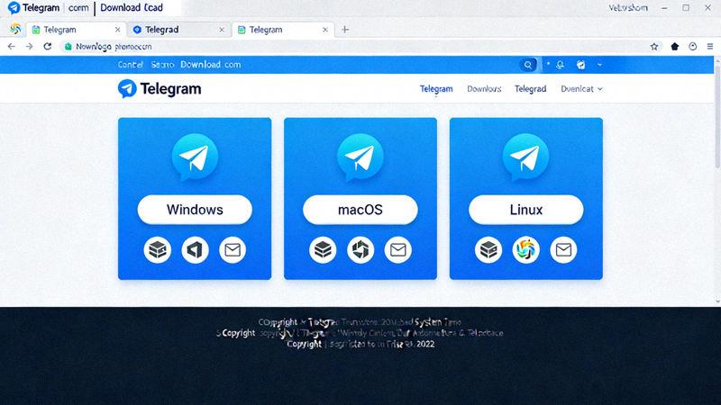 Telegram官网下载页面截图，展示Windows、macOS和Linux三个不同操作系统的下载选项按钮