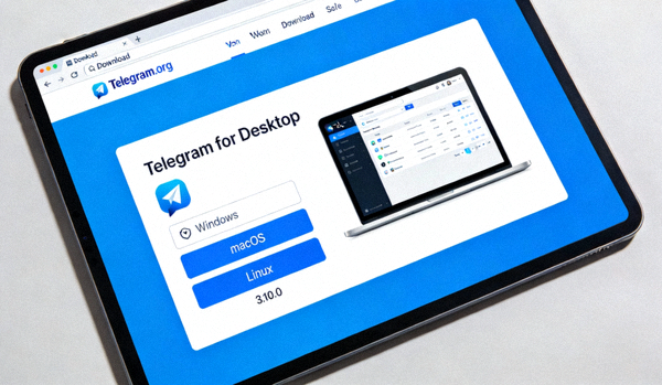 Telegram.org官网下载页面的布局截图，突出显示桌面版下载区域