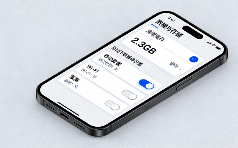 Telegram数据与存储设置中清理缓存和自动下载媒体选项的截图