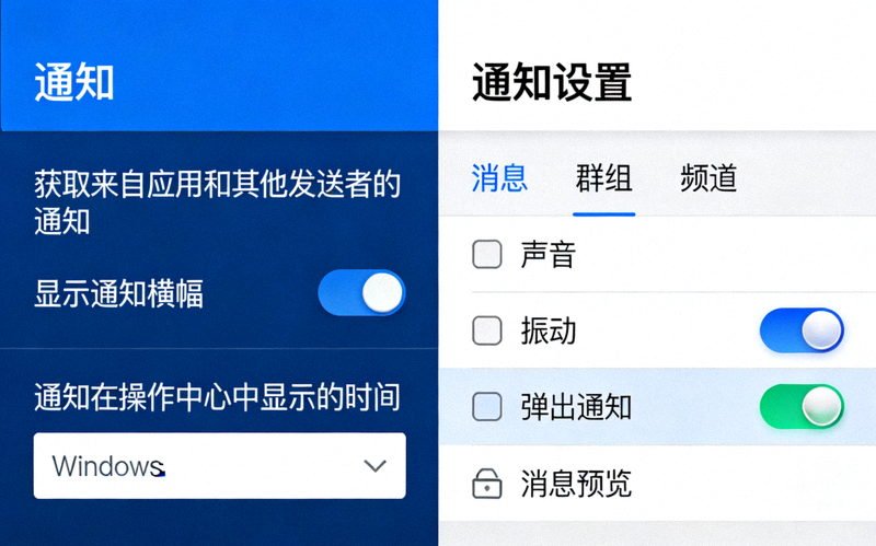 Windows系统通知设置界面与Telegram内部通知设置界面对比截图