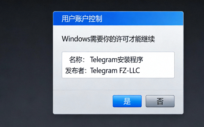 Windows系统用户账户控制提示窗口截图，展示允许Telegram安装程序进行更改的界面