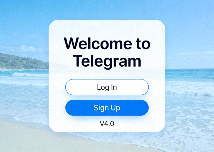 Telegram V4.0首次启动界面截图，显示登录或注册选项