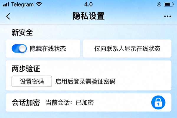 Telegram V4.0隐私设置界面截图，展示新的安全选项