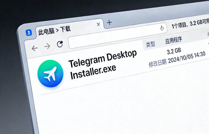 显示下载完成的Telegram安装程序文件在Windows资源管理器中的截图