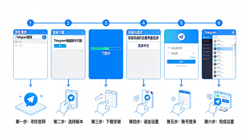 下载Telegram电脑版中文版的完整步骤流程图，从寻找官网到完成设置