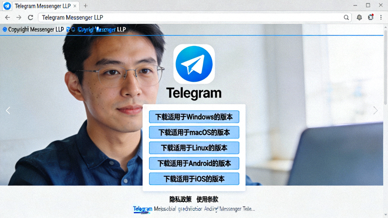 Telegram官方网站下载页面截图，展示清晰的中文下载选项和官方标识