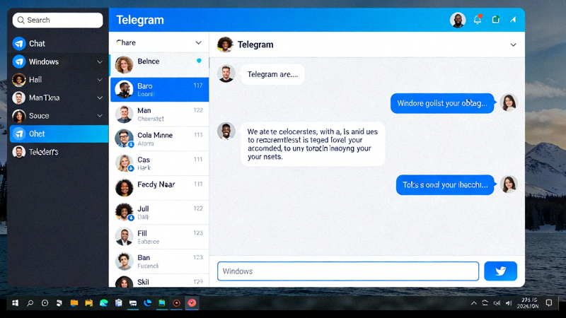 Telegram Desktop 客户端在Windows系统上的主界面截图，展示了聊天列表和对话窗口