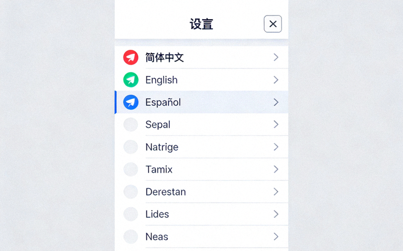 Telegram设置界面展示语言选择选项，其中包含简体中文
