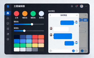 Telegram主题编辑器界面截图 - 展示颜色选择器和实时预览效果