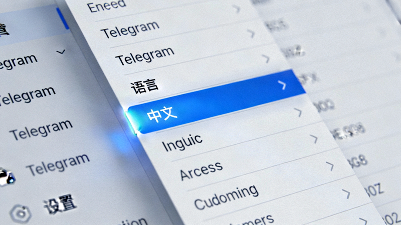 Telegram电脑版设置界面中语言选择下拉菜单的特写，高亮显示中文选项