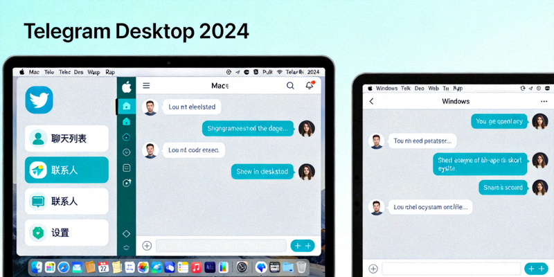2024年Telegram电脑版在Mac和Windows系统上的主界面展示，侧边栏清晰可见