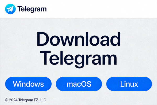 Telegram官方网站下载页面截图，显示Windows、macOS和Linux系统的下载按钮