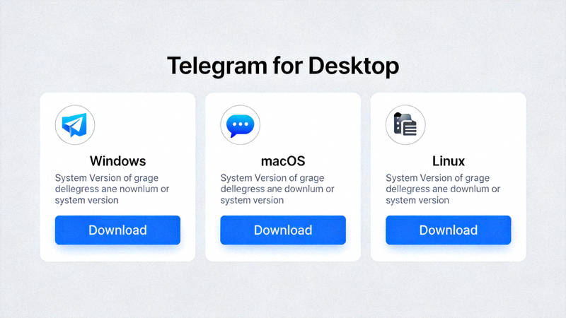 Telegram电脑版官方下载页面截图，展示Windows、macOS、Linux三个系统的下载选项