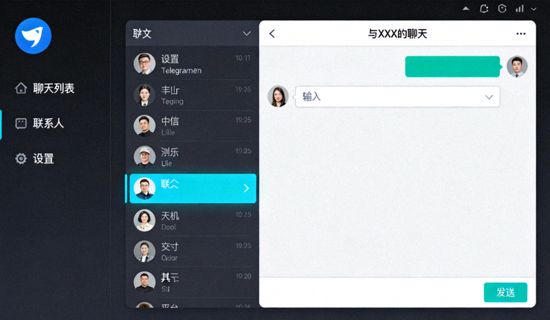 2024年Telegram电脑版中文客户端全新深色主题界面，侧边栏与聊天窗口布局