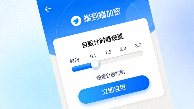 Telegram秘密聊天功能界面，显示端到端加密提示和自毁计时器设置
