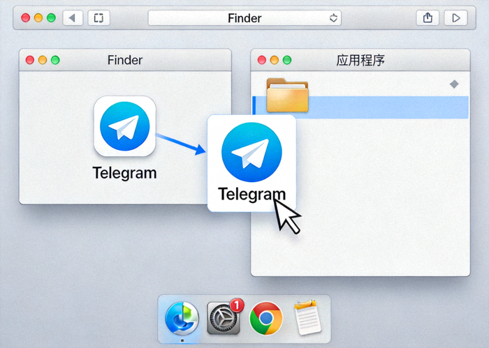 macOS系统上拖拽Telegram到应用程序文件夹的界面截图