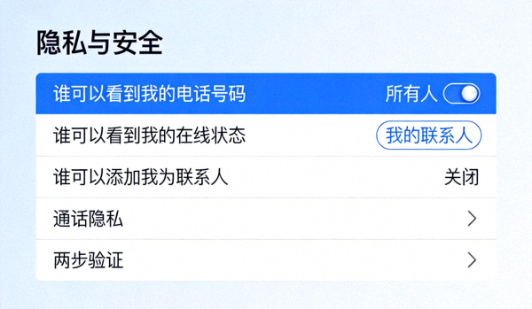 Telegram客户端设置中隐私与安全选项的界面示意图