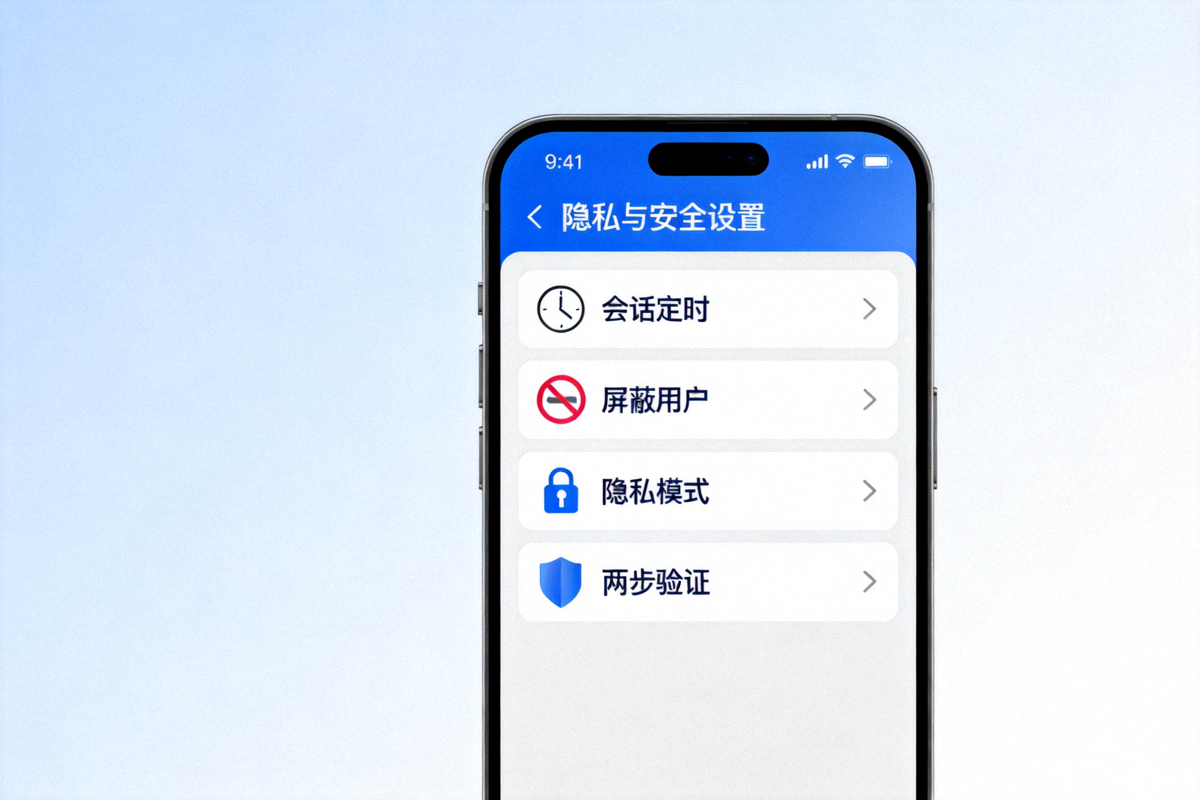 Telegram隐私与安全设置页面 - 包含会话定时、屏蔽用户等选项