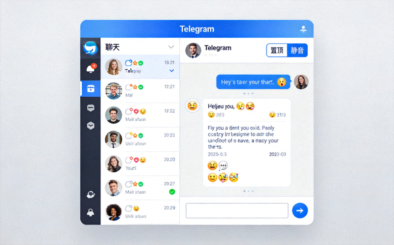 Telegram桌面版主界面截图，展示聊天列表和对话窗口