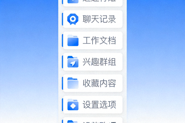 展示Telegram侧边栏的文件夹管理视图，包含多个分类清晰的文件夹